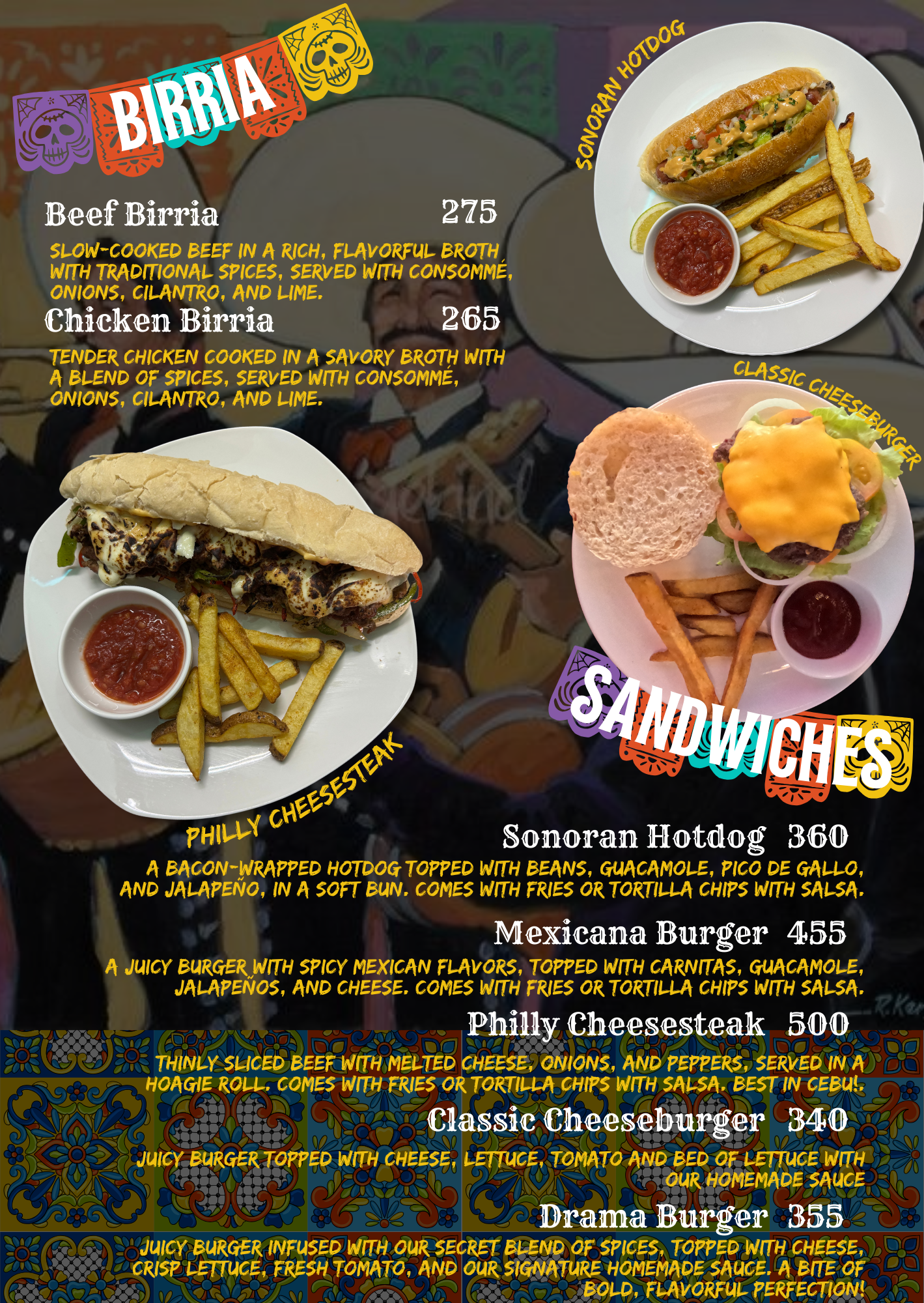 Birria and Sandwiches Menu