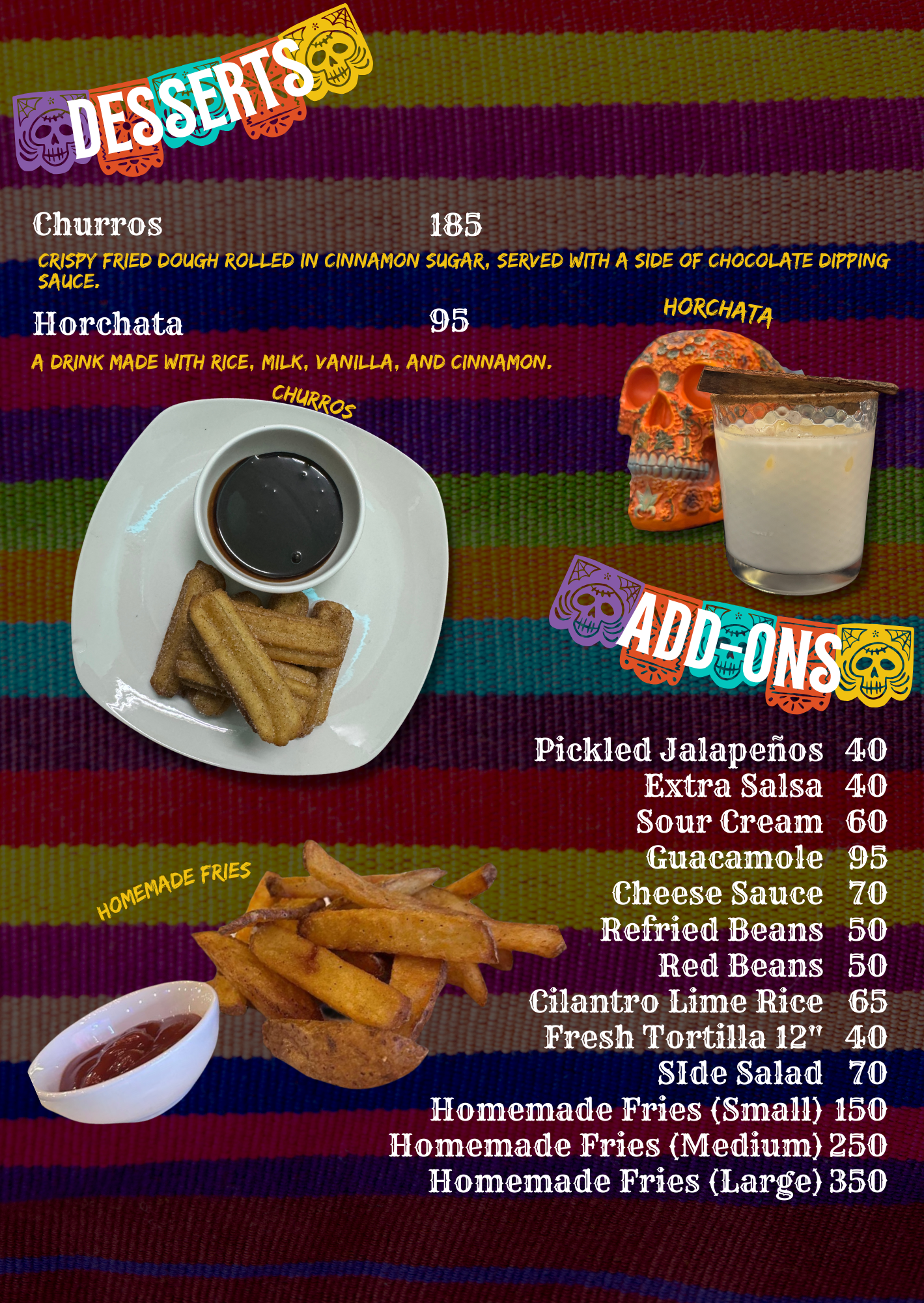 Desserts and Add-ons Menu